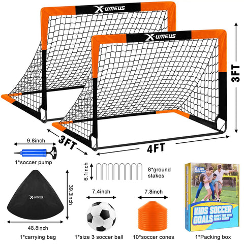 Backyard Kids Soccer Goal Set For Training And Fun Two Pack 6 By 4 Feet Or 4 By 3 Feet Pop Up Soccer Net With Ball Ladder And Carry Bag