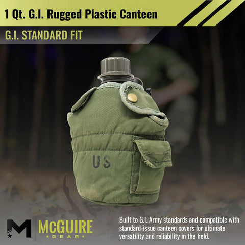 Durable 1 Qt Canteen Water Bottle With Leak Resistant Cap For Outdoor Hiking Camping Made From Rugged Polyethylene Olive Drab Made In USA