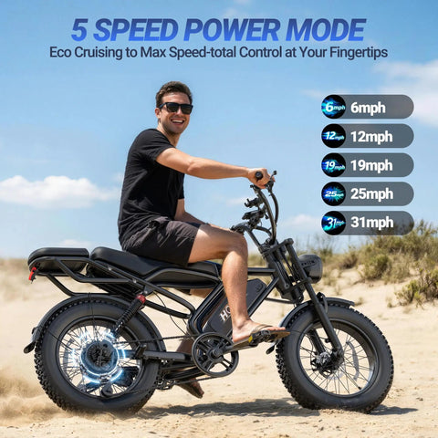 Person riding All Terrain 1500W Electric Fat Tire Bike For Adults with Brushless Motor Ebike 48V 20Ah Battery on sandy trail