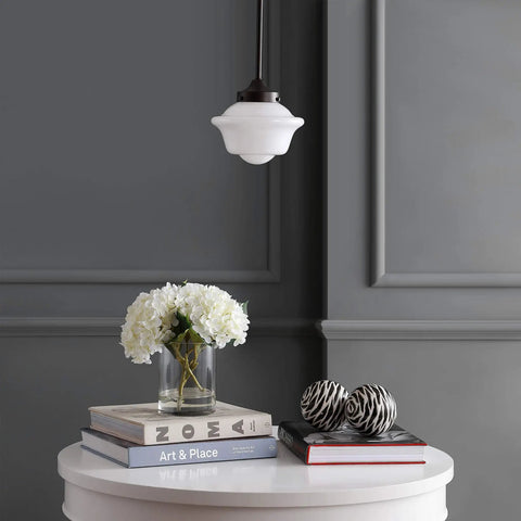 Oil Rubbed Bronze Dope Modern Schoolhouse LED Pendant Light Fixture With White Glass Shade Adjustable Drop Metal Hanging Lamp