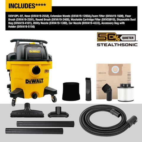 Heavy Duty 10 Gallon Wet Dry Shop Vacuum Featuring Straight Up Quiet Stealth Sonic Motor And Insane Suction Power For Garage Jobsite with attachments