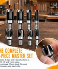 Kickass 8 Piece Carbon Steel Plug Cutter Drill Bit Set With 9.5mm Shank Premium Woodworking Dowel Repair Bits displayed with sizes 6, 10, 13, 16 mm.
