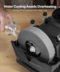 Shop Grade 8 Inch Wet Stone Grinder, Water Cooled Knife Sharpening Machine With Flex Pivot Head, close-up of water tray