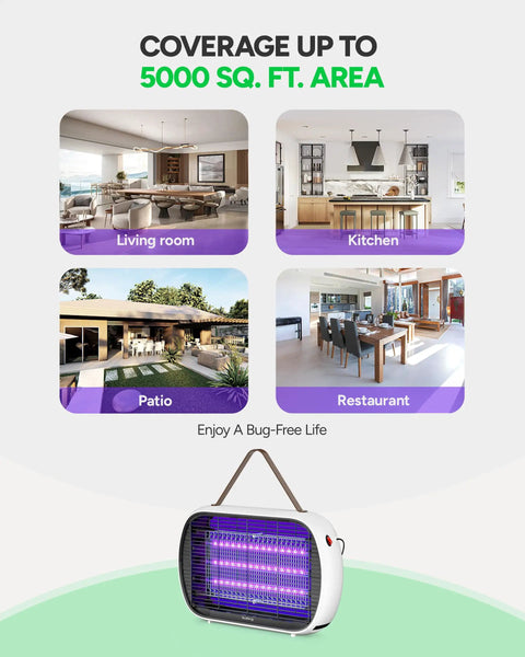 Indoor LED Bug Zapper With 3 Replaceable Lamps Fly And Mosquito Trap No Fuss Energy Efficient 10W Total Power displayed in rooms