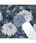 Blue And White Floral Mouse Pad With Gold Chrysanthemum Accent, Luxury Desk Mat For Home Office, Non Slip Rubber Base For Stable Grips And Precise Mouse Control, Smooth Surface, 9.5 By 7.9 Inches, Cool Desk Vibe Accessory For Aesthetic Office
