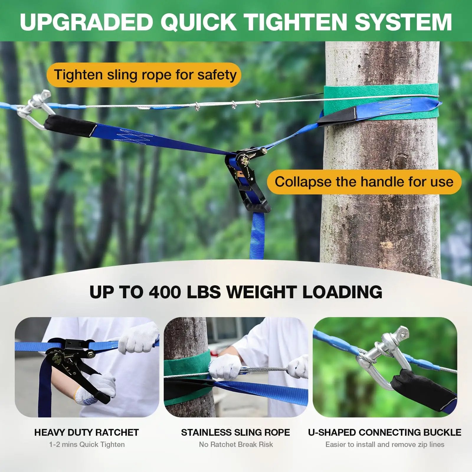 300 Ft Zip Line Kit for Kids & Adults Up to 400 Lbs! ✓
