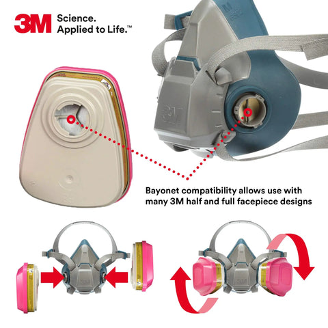 P100 Respirator Cartridge 60926 Pair NIOSH Approved For Organic Vapors Acid Gases Ammonia Methylamine Formaldehyde And Particulates