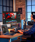 Person using 24 Inch 100Hz FHD Computer Monitor With FreeSync HDR HDMI 1.4 And Ergonomic Tilt For Home Office And Gaming Crisp Image