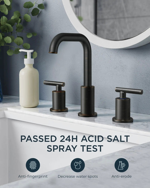 Two Handle 8 Inch Widespread Oil Rubbed Bronze Bathroom Faucet With Metal Pop Up Drain And cUPC Supply Lines on marble sink