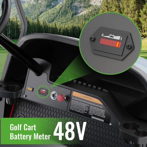 48V LED Battery Indicator Meter For Lead Acid Batteries Updated Gauge For Golf Carts And Battery Powered Equipment Water Resistant And Easy To Read Designed For EZGO Club Car Yamaha Carts Boats Forklifts Scooters mounted on golf cart dashboard