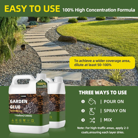 Heavy Duty Garden Glue That Sticks Mulch Stones Pebbles Pine Straw and Gravel in Place, Weatherproof and Non Toxic, Covers a Large Area