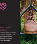 IM7C Spike Grass Aerator For Lawn Health With Long Handle shoe pressing into soil with pro grade powder coated steel tool detail