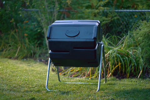 37 Gallon Plastic Single Chamber Rotating Tumbling Compost Bin With Elevated Stand for Outdoor Garden Composting