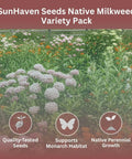 Image of SunHaven Seeds Native Milkweed Variety Pack garden with blooming milkweed species supporting monarch habitat.