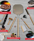 7 Piece Pizza Oven Tools Kit For Home And Outdoor Ovens With Pro Grade Stainless Steel Pizza Peel Oven Brush and Accessories