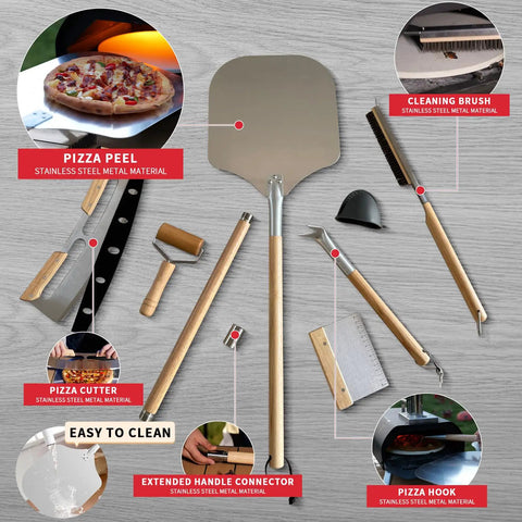 7 Piece Pizza Oven Tools Kit For Home And Outdoor Ovens With Pro Grade Stainless Steel Pizza Peel Oven Brush and Accessories