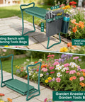 Two In One Garden Kneeler With Umbrella And Portable Stool For Easy Yard Work, Includes Tool Bag And Bottle Holder, 330 Pound Capacity