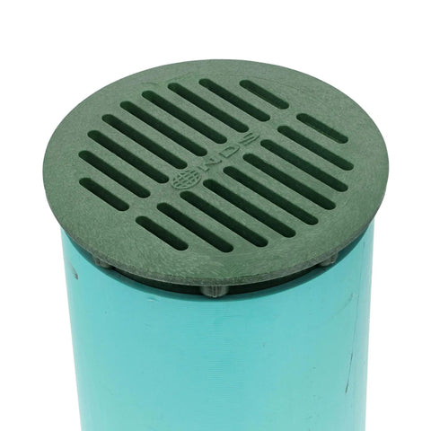 6 Inch Round Drain Cover Grate For Small Lawns And Patios Debris Blocking To Stop Leaves And Debris Connects To Catch Basin Drains Fits Drain Pipes And Fittings Keeps Water Flowing And Yard Areas Clear Green on a pipe