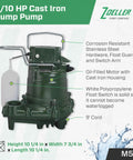 Mighty Mate Submersible Sump Pump 0.3 HP Cast Iron Body With 9 Foot Cord Vertical Float 1.5 Inch Discharge product image
