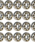 20 open-design 608 ball bearings with chromium steel construction, part of 100 Pack 608 Ball Bearings High Precision Deep Groove Bearings For Fidget Spinners Smooth Low Friction Spin 8mm x 22mm x 7mm Durable Chromium Steel Construction Top Notch