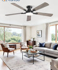 52 Inch Ceiling Fan With Light And Remote App Control Room Ready Low Profile Flush Mount Dimmable 20W LED Light Quiet Reversible Motor in modern living room
