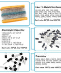 1400 Piece Electronics Component Kit with LEDs Diodes Resistors Electrolytic and Ceramic Capacitors Transistors chart