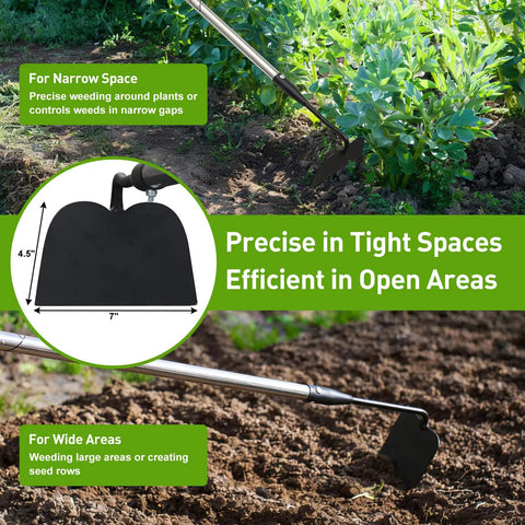 Heavy Duty Garden Draw Hoe With 60 Inch Handle For Easy Weeding And Tilling Stand Up Garden Tool against plants and soil
