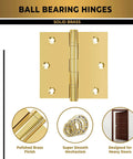 Solid Brass Ball Bearing Door Hinges, Heavy Duty Polished Gold Finish, 3.5 X 3.5 Inch, smooth operation detail and installation examples.
