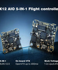 Close-up of X12 AIO 5-IN-1 flight controller for One S 75mm Micro FPV Whoop Drone With Brushless Motors And Five In One AIO Flight Controller Includes Three 450mAh LiPo Batteries And T8L Transmitter For Outdoor Freestyle FPV Racing And Ready To Fly.