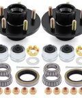 Two Pack Trailer Wheel Hub Kit 5 Lug 4.5 Inch for 3500 Lb Axles EZ-Lube with dust caps, rubber plugs, and bearings