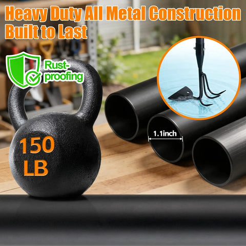 Heavy Duty 52 Inch 2 In 1 Hoe And Cultivator Rake For Weeding And Soil Loosening Long Handle Stand Up Garden Tool, rust-proof metal construction