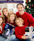 Solar Robot Science Kit For Kids Ages 8 To 14 Gift Set With Six Cool Buildable Robots That Move On Land, 120 Piece STEM Toys For Boys And Girls Teens 9 10 11 12 13, Inspiring Science Exploration And Creative Experiments. Family holding white solar robot kit boxes by Christmas tree