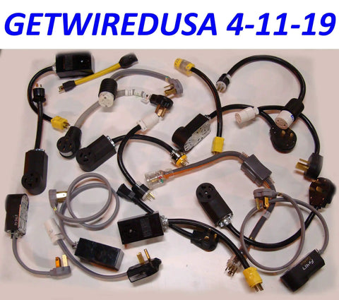 Straight Shooter Eva Charger Cable Adapter Links Nema Six Twenty Plugs To Fourteen Thirty Outlets, various connectors and adapters on a surface.