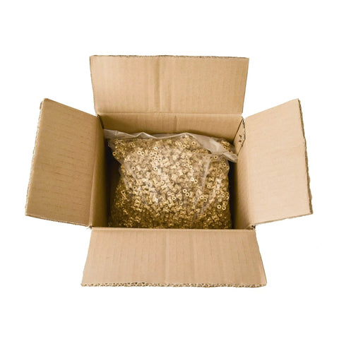 Rock Solid M3 Brass Inserts For Injection Molding And 3D Printing Rigs in a cardboard box, bulk pack of 10000 pieces.