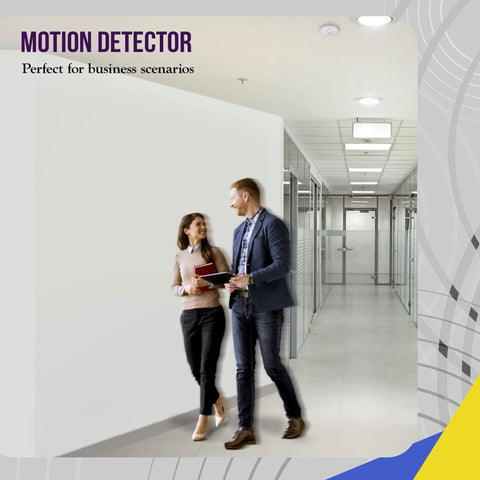 Office hallway with Dual Tech Ultrasonic And PIR Occupancy Sensor With 360 Degree Coverage 1600 Sq Ft Range Low Voltage Commercial Grade Ceiling Sensor For Office And Commercial Spaces White visible