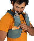 Man wearing Duro 1.5L Mens Running Hydration Vest With Hydraulics Soft Flasks, checking pocket, black medium