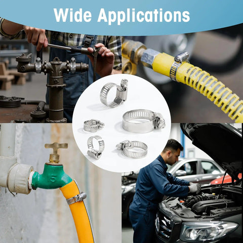 All Purpose Hose Clamps Kit For Plumbing, Automotive And Mechanical Projects in use for pipes and automotive under hood