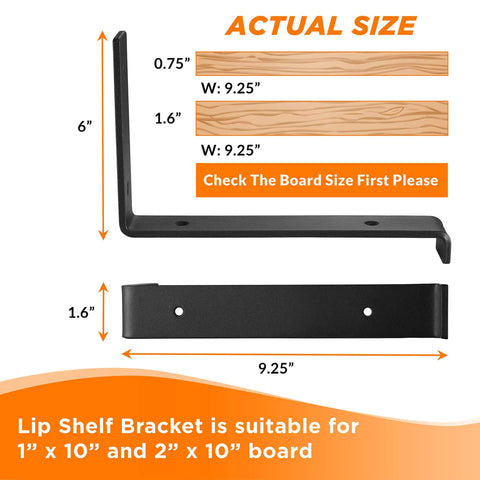 Diagram showing 10 Inch Z Shelf Brackets With Lip For 9.25 Inch Boards, highlighting dimensions and compatibility.