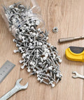 White Metal Roofing Screws Kit With 150 Pcs 10x1 Inch Galvanized Hex Head Self Tapping Screws With EPDM Washer For Metal To Wood Siding And Corrugated Roofing Includes Free One Quarter Inch Hex Driver Bit on wooden surface