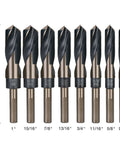 EFFICERE 8-piece Deming drill bit set, reduced-shank M2 HSS, sizes 9/16 to 1 inch in 1/16-inch increments