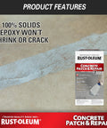 Concrete Patch And Repair Two Part Epoxy For Indoor And Outdoor Use 24 oz packaging next to a repaired concrete crack.