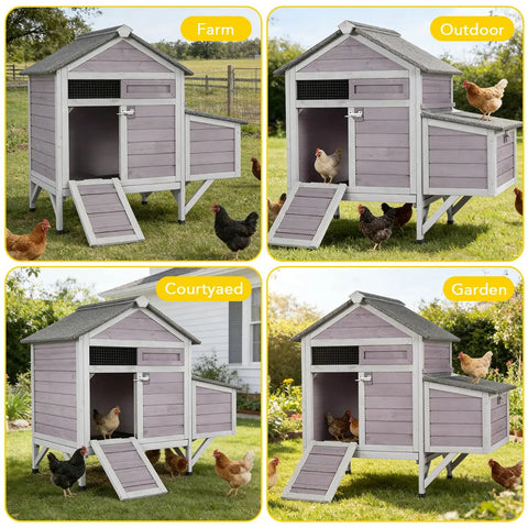 Wooden Chicken Coop For Two Chickens With Expandable Run Nesting Box And Pull Out Tray Outdoor Hen And Duck Shelter