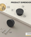 Dimensions of 18 Pack Black Cabinet Knobs Zinc Alloy Round Drawer Knob 1-5/8 Inch with screws and diagram.