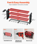 Step-by-step installation of Power Tool Organizer Wall Mount 4 Layer Storage Rack with 8 Drill Holders and Side Pegboards.