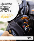 FX3 Men's Work Gloves With Dexterity And Synthetic Leather Palm Reinforced Fingertips Stretch Spandex Back Touchscreen Ready All Purpose Use Ergonomic Fit Black X Large shown gripping a steering wheel