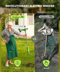 Woman using TaskStar 21V Battery Powered Weed Puller Tool With Two 2000Mah Batteries in yard, showing ease of use.