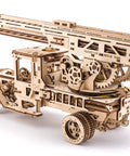 Wooden 3D Fire Truck Model Kit With Lever Operated Rotatable Retractable Ladder That Converts To A Crane Multicolor DIY Build Toy For Adults And Kids 537 Part Set, wooden fire truck model with extended ladder
