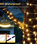 Retractable 33ft Solar Camping String Lights 4 in 1 Lantern with 8 Modes on tree, waterproof during rain