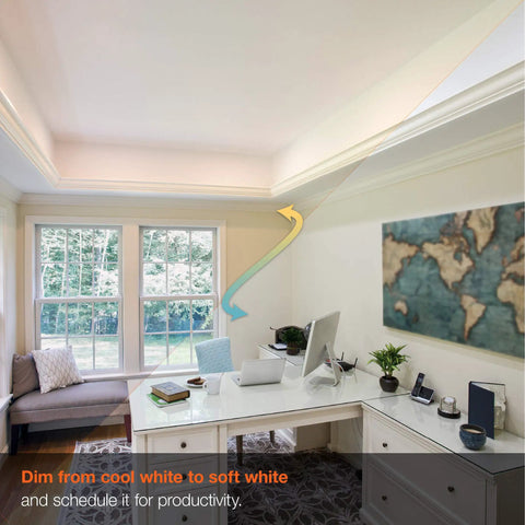 Home office with Colorful ZigBee LED Strip Starter Kit With Tunable White, Works With SmartThings, Wink, And Echo Plus installed