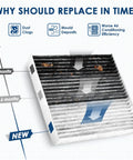 Premium Cabin Air Filter With Activated Carbon showing clean vs dirty filter stages for CF10374 CP374 Toyota Dodge Pontiac models.